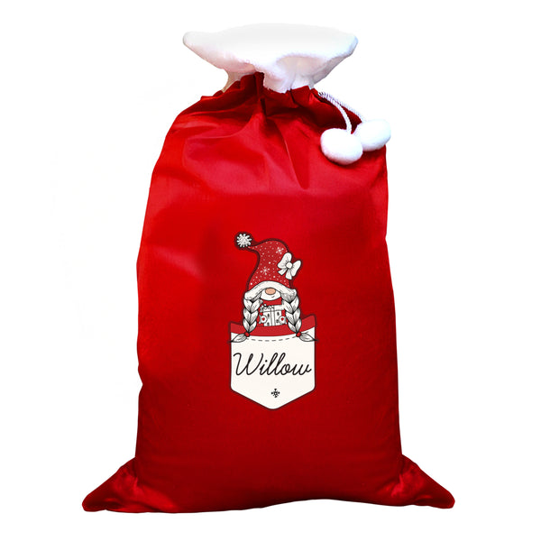 Personalised Gonk Family Red Christmas Sack - Girl