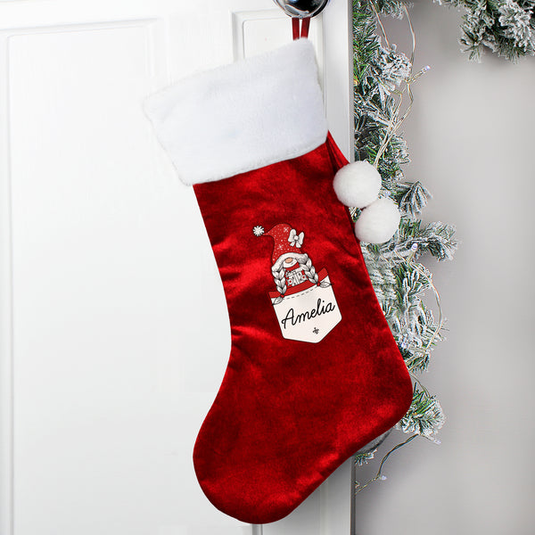 Personalised Gonk Family Red Christmas Stocking Girl