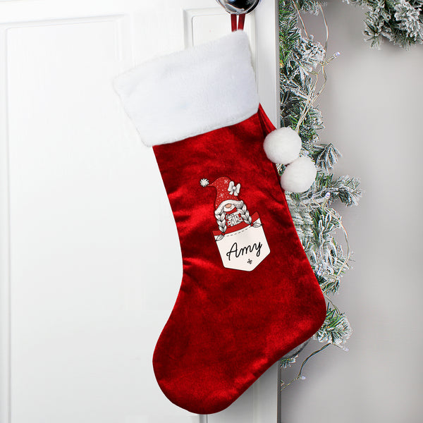 Personalised Gonk Family Red Christmas Stocking Girl