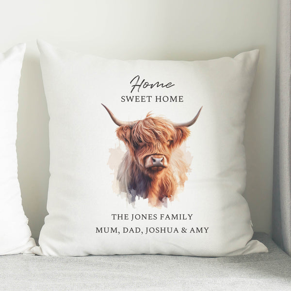 Personalised Highland Cow Filled Cushion