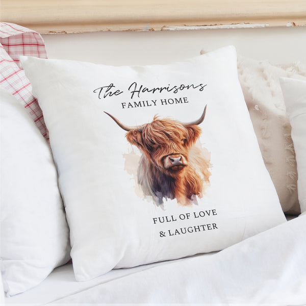 Personalised Highland Cow Filled Cushion
