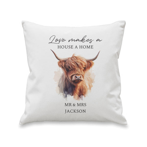 Personalised Highland Cow Filled Cushion