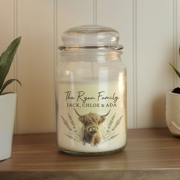 Personalised Highland Cow Large Wax Candle Jar