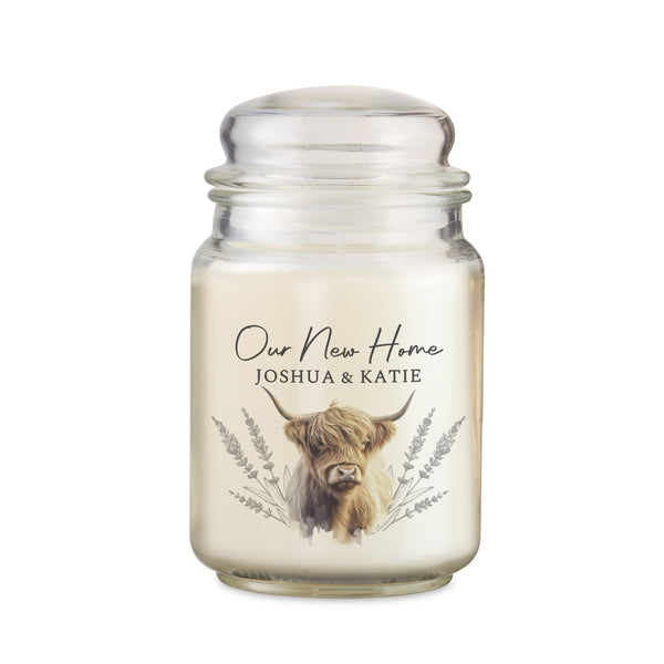 Personalised Highland Cow Large Wax Candle Jar