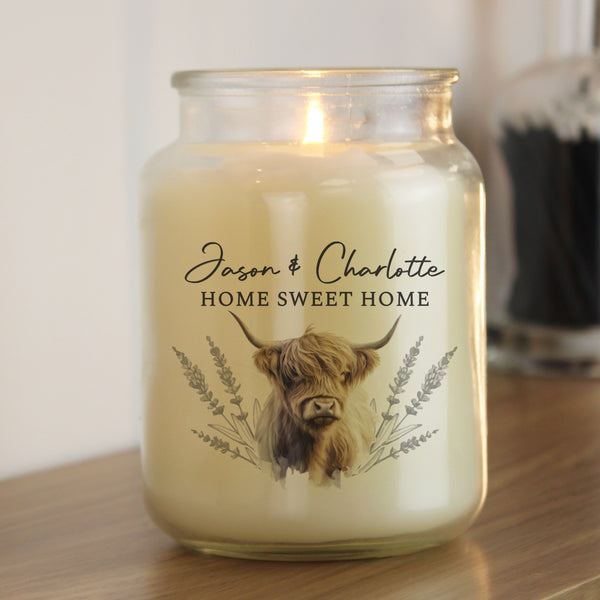 Personalised Highland Cow Large Wax Candle Jar