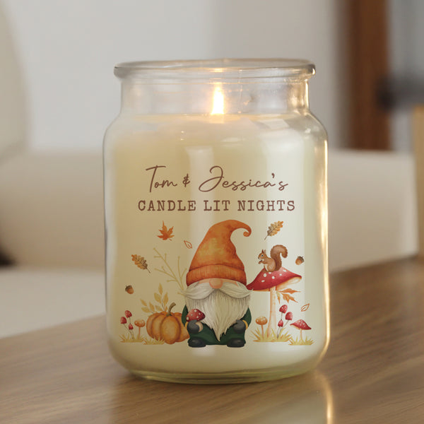 Personalised Autumn Gonk Large Wax Candle Jar