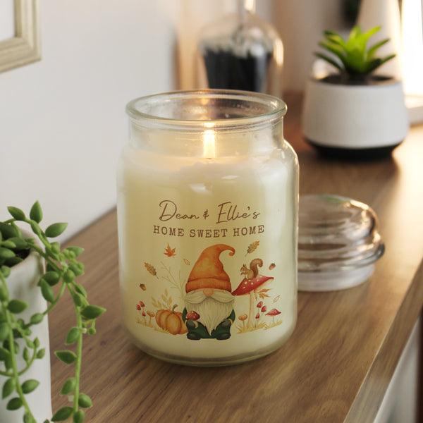Personalised Autumn Gonk Large Wax Candle Jar