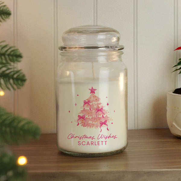 Personalised Pink Christmas Tree Large Wax Candle Jar