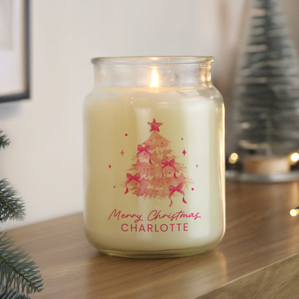Personalised Pink Christmas Tree Large Wax Candle Jar