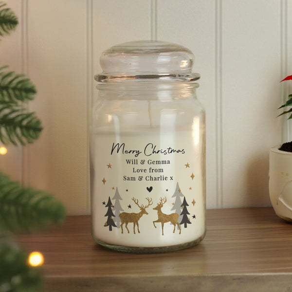 Personalised Christmas Reindeer Large Wax Candle Jar