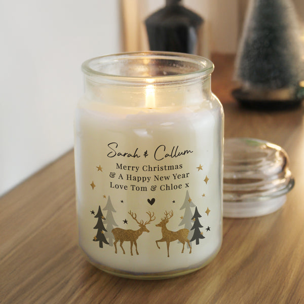 Personalised Christmas Reindeer Large Wax Candle Jar