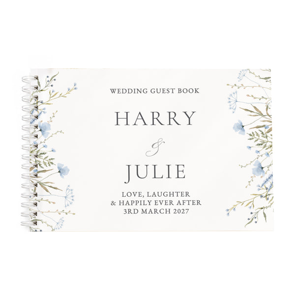 Personalised Blue Wild Flowers Wedding Guest Book
