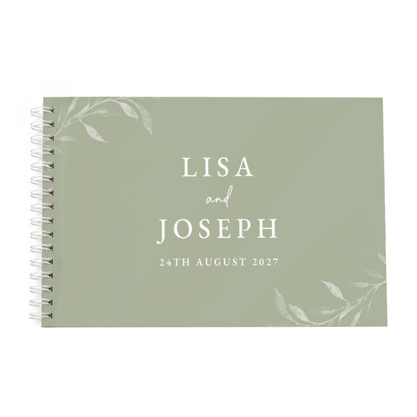 Personalised Botanical Sage Green Wedding Guest Book