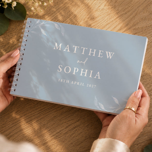 Personalised Botanical Baby Blue Wedding Guest Book