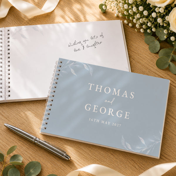 Personalised Botanical Baby Blue Wedding Guest Book