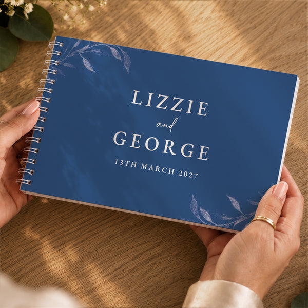 Personalised Botanical Cobalt Blue Wedding Guest Book
