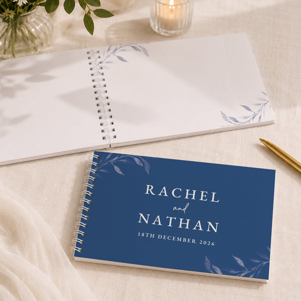 Personalised Botanical Cobalt Blue Wedding Guest Book