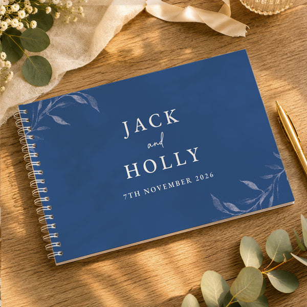Personalised Botanical Cobalt Blue Wedding Guest Book