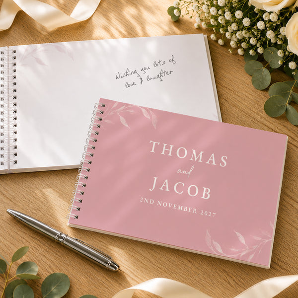 Personalised Botanical Soft Pink Wedding Guest Book