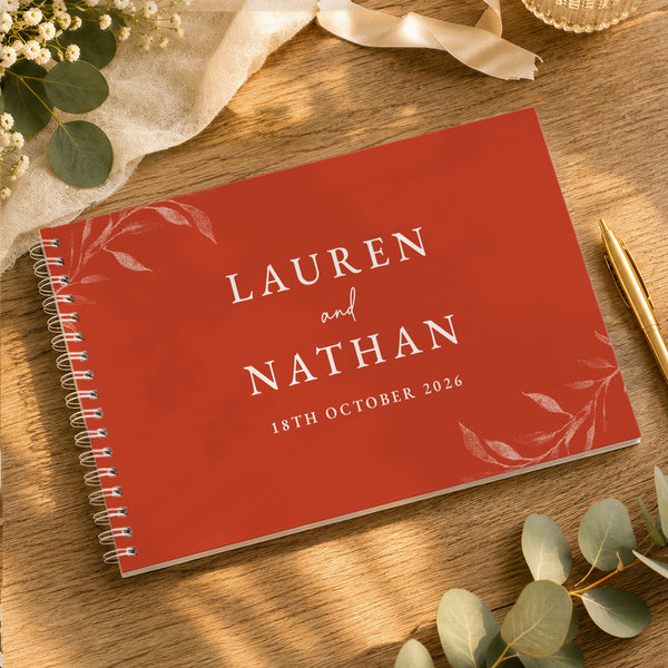 Personalised Botanical Burnt Orange Wedding Guest Book