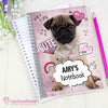 Personalised Rachael Hale Doodle Pug A5 Notebook