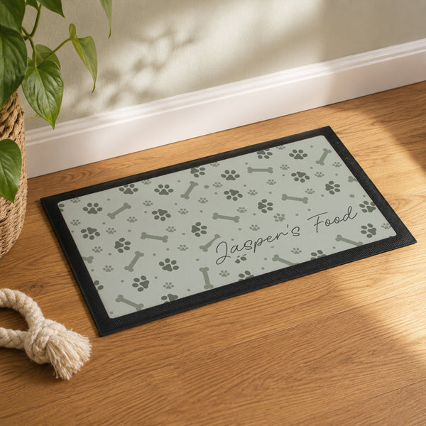 Personalised Grey Dog Icons Pet Bowl Mat Non Slip