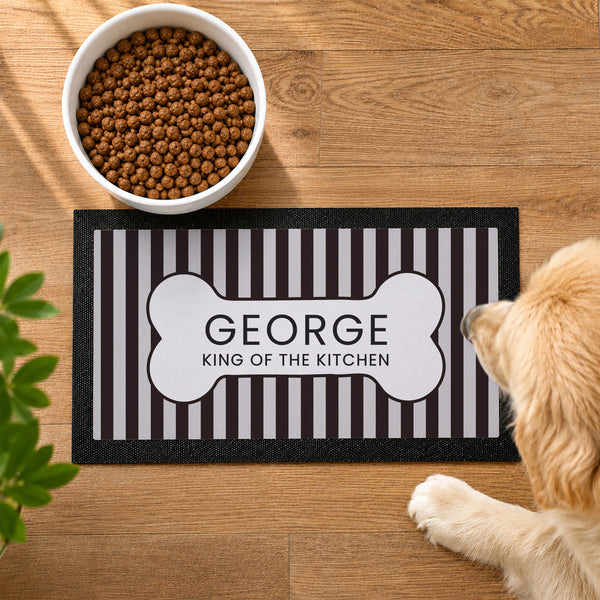 Personalised Black Stripe Pet Bowl Mat Non Slip