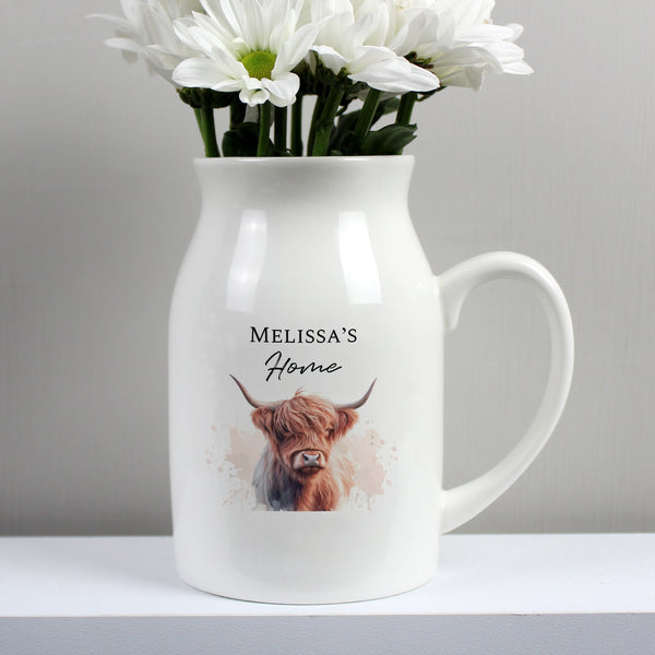 Personalised Highland Cow Ceramic Flower Jug Vase
