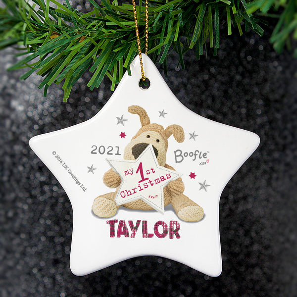 Personalised Boofle My 1st Christmas Ceramic Star Hanging Decoration