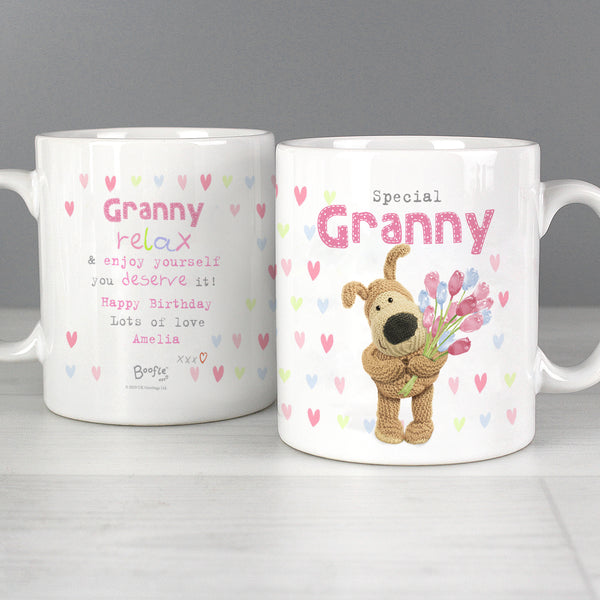 Personalised Boofle Birthday Flowers Mum / Nan Ceramic Mug