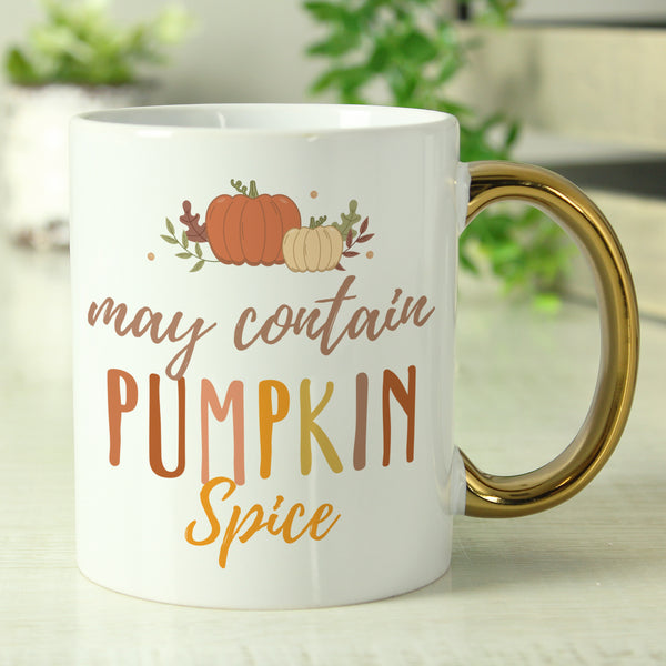 Personalised Halloween Pumpkin Spice Gold Handle Autumn Ceramic Mug