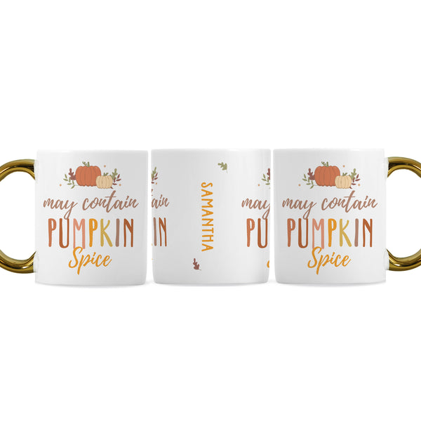 Personalised Halloween Pumpkin Spice Gold Handle Autumn Ceramic Mug