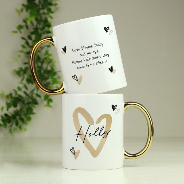 Personalised Hearts Gold Handled Ceramic Mug