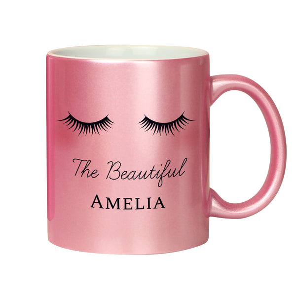 Personalised Eyelashes Pink Glitter Ceramic Mug