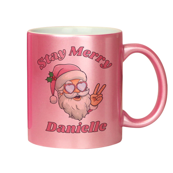 Personalised Stay Merry Santa Pink Ceramic Mug