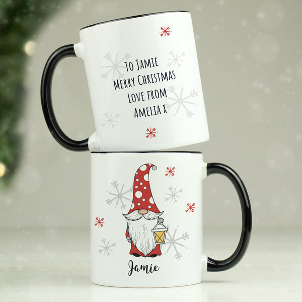Personalised Gonk Family Black Handled Christmas Ceramic Mug - Male