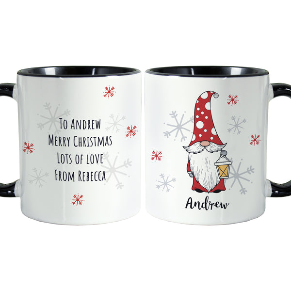 Personalised Gonk Family Black Handled Christmas Ceramic Mug - Male