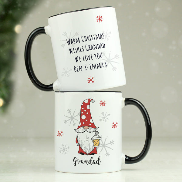 Personalised Gonk Family Black Handled Christmas Ceramic Mug - Male