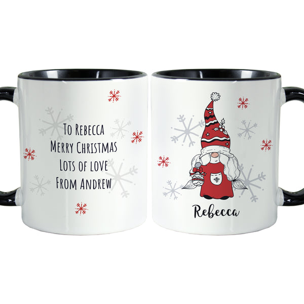 Personalised Gonk Family Black Handled Christmas Ceramic Mug - Female