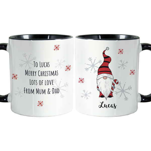 Personalised Gonk Family Black Handled Christmas Ceramic Mug - Boy