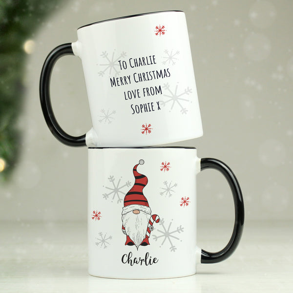 Personalised Gonk Family Black Handled Christmas Ceramic Mug - Boy