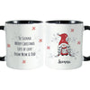 Personalised Gonk Family Black Handled Christmas Ceramic Mug - Girl