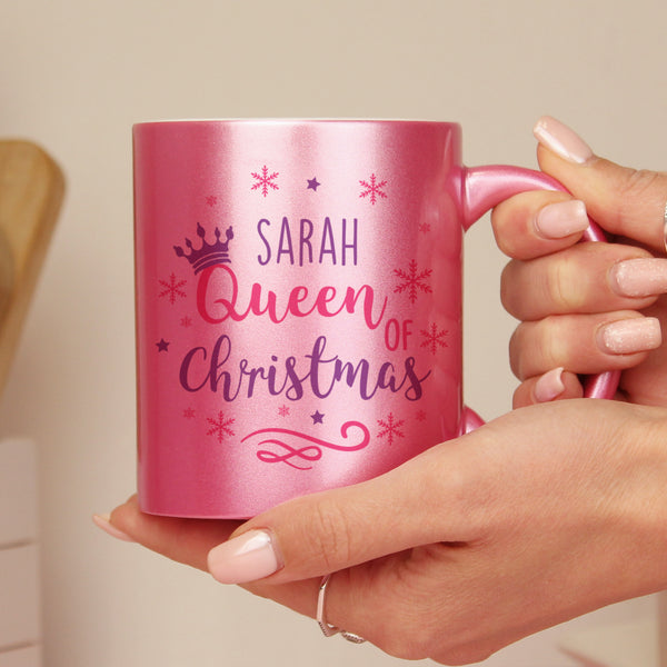Personalised Queen Of Christmas Pink Ceramic Mug