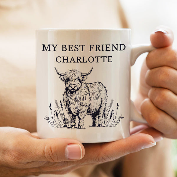 Personalised Black Highland Cow Ceramic Mug