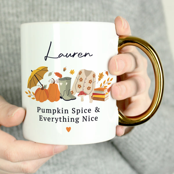 Personalised Autumn Gold Handled Ceramic Mug