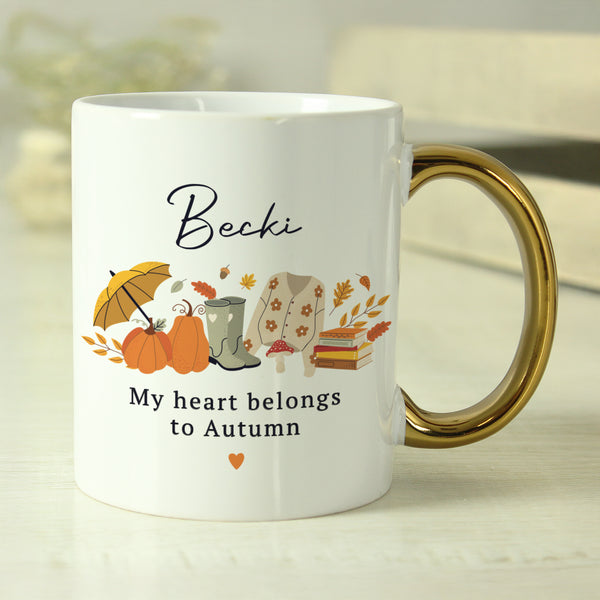 Personalised Autumn Gold Handled Ceramic Mug