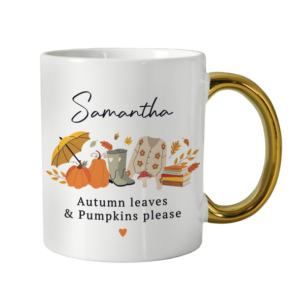 Personalised Autumn Gold Handled Ceramic Mug