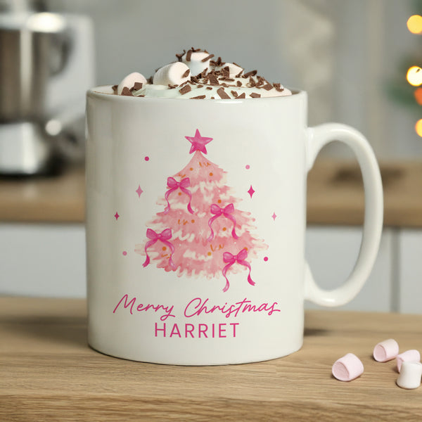 Personalised Pink Christmas Tree Ceramic Mug