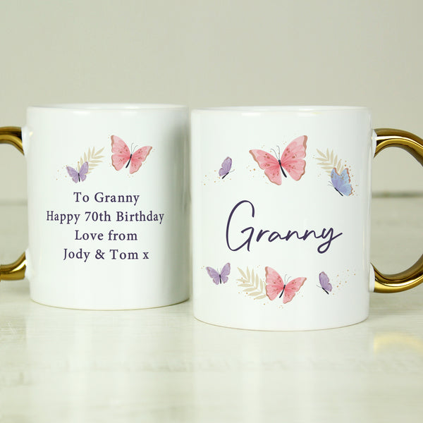 Personalised Butterfly Gold Handled Ceramic Mug