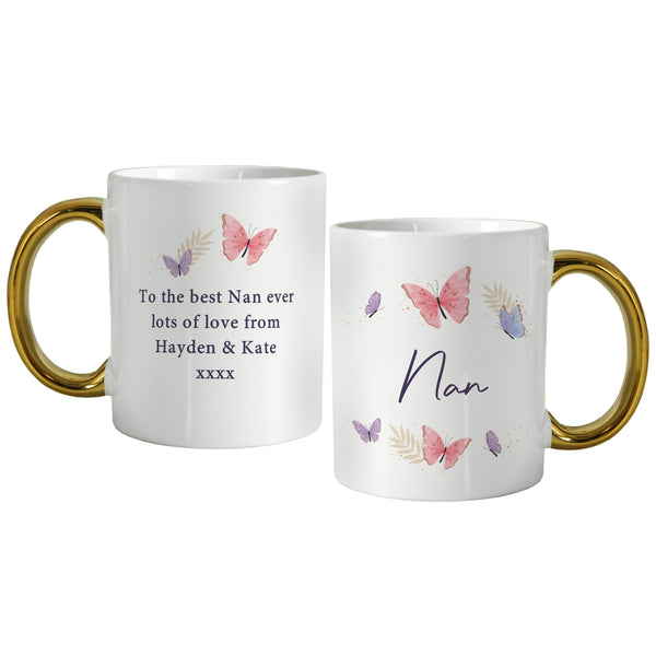 Personalised Butterfly Gold Handled Ceramic Mug